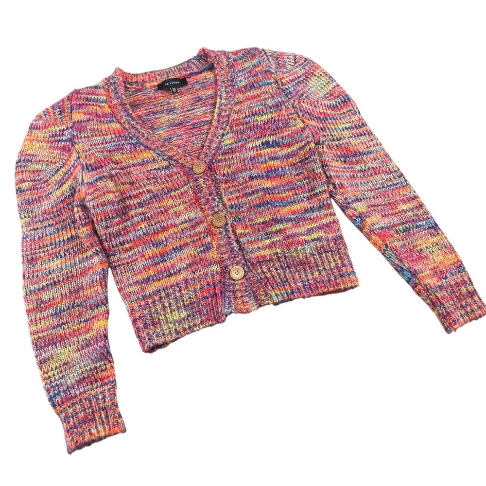 En Saison Rainbow Marl Knit Cropped Cardigan Sweater XS Multicolor Chunky - Picture 2 of 10